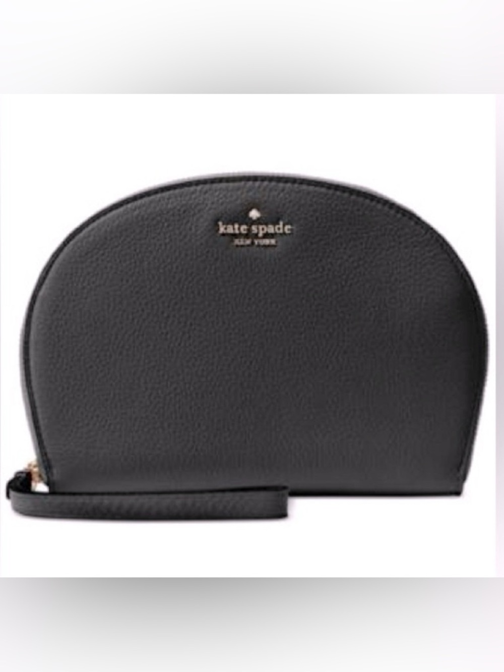 KATE ♠️ SPADE Black Pebbled Leather Half-Moon Wristlet with Gold Logo EUC